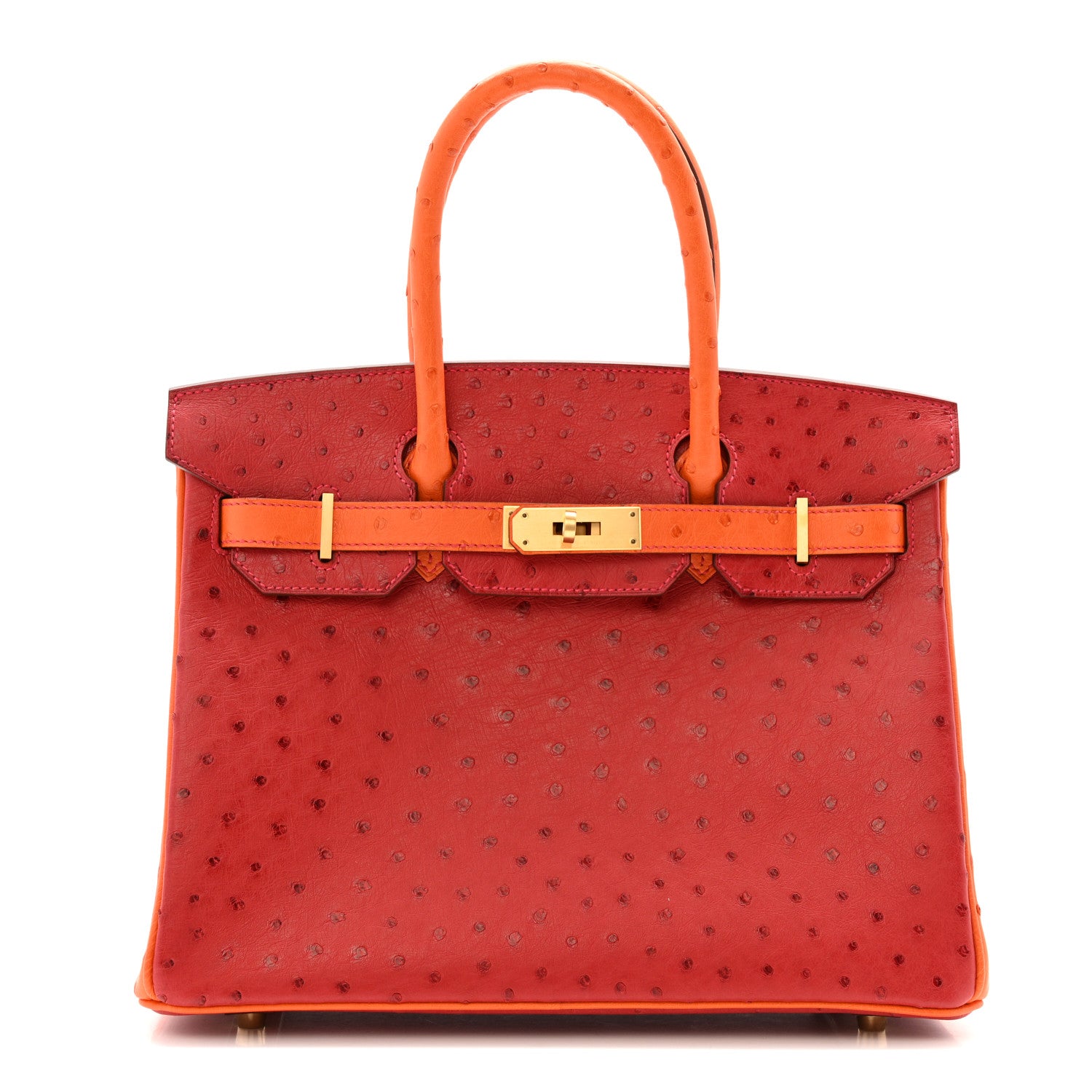 Hermes Ostrich Horseshoe Birkin 30 Rouge Vif Orange 1 of 12