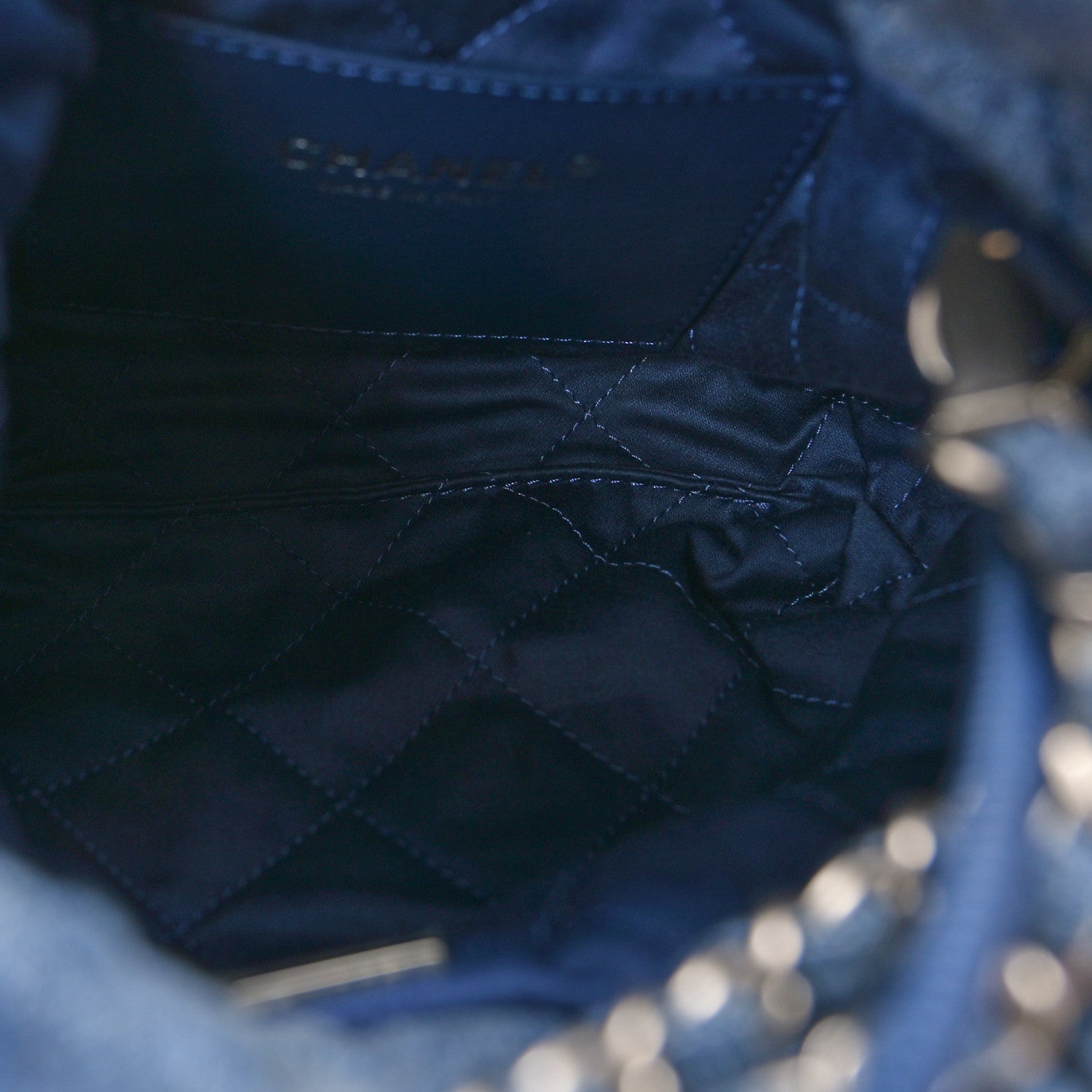 Chanel Washed Denim Quilted Studded Mini Chanel 22 Blue 5 of 11