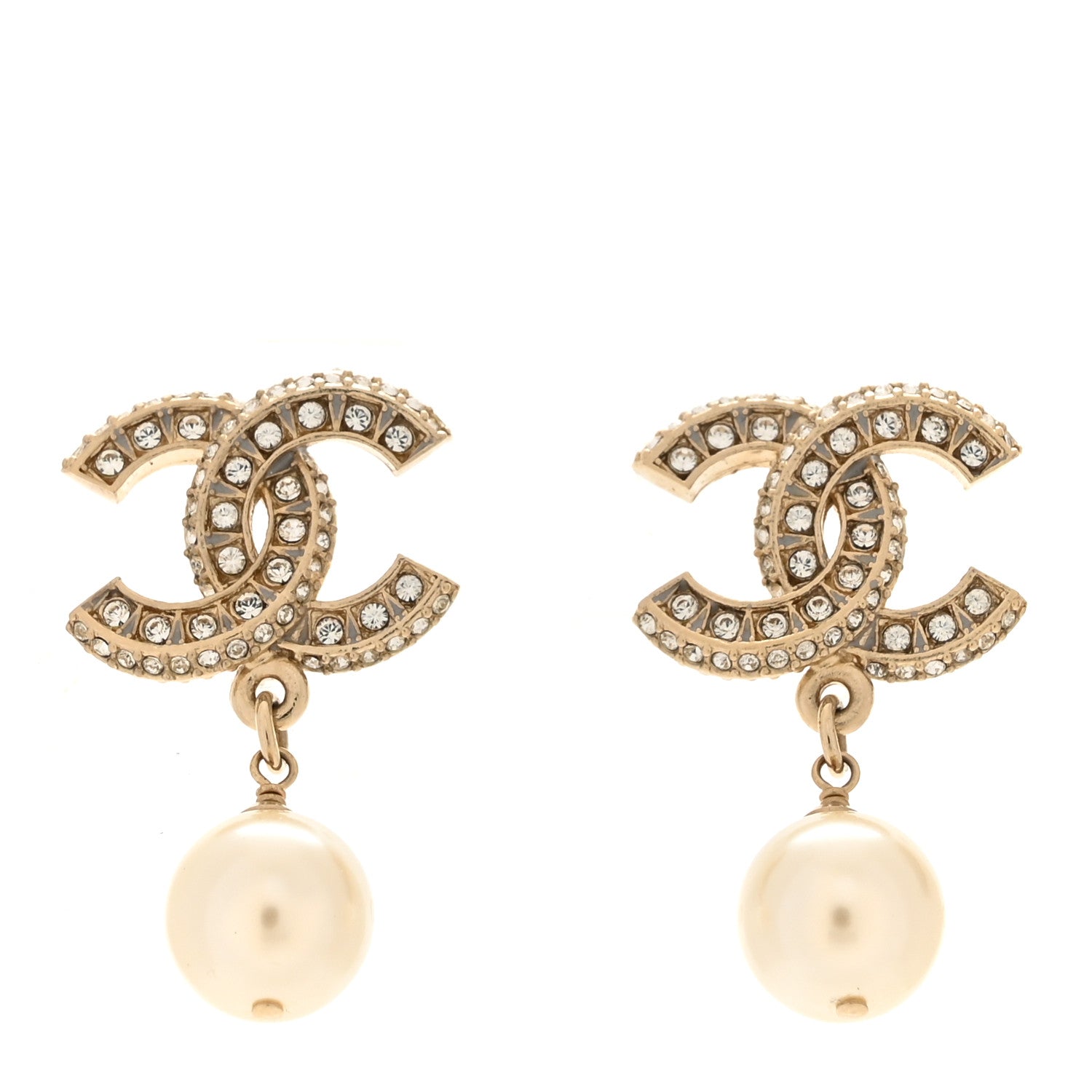 Chanel Crystal Pearl CC Drop Earrings Gold 1 of 5