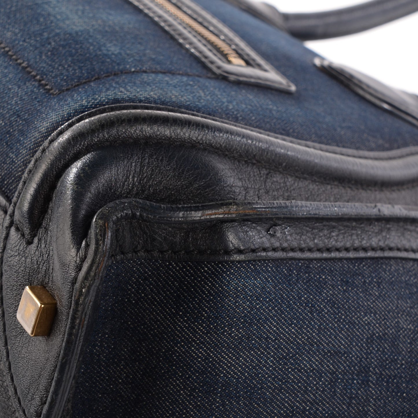 Calfskin Denim Mini Luggage Black Navy