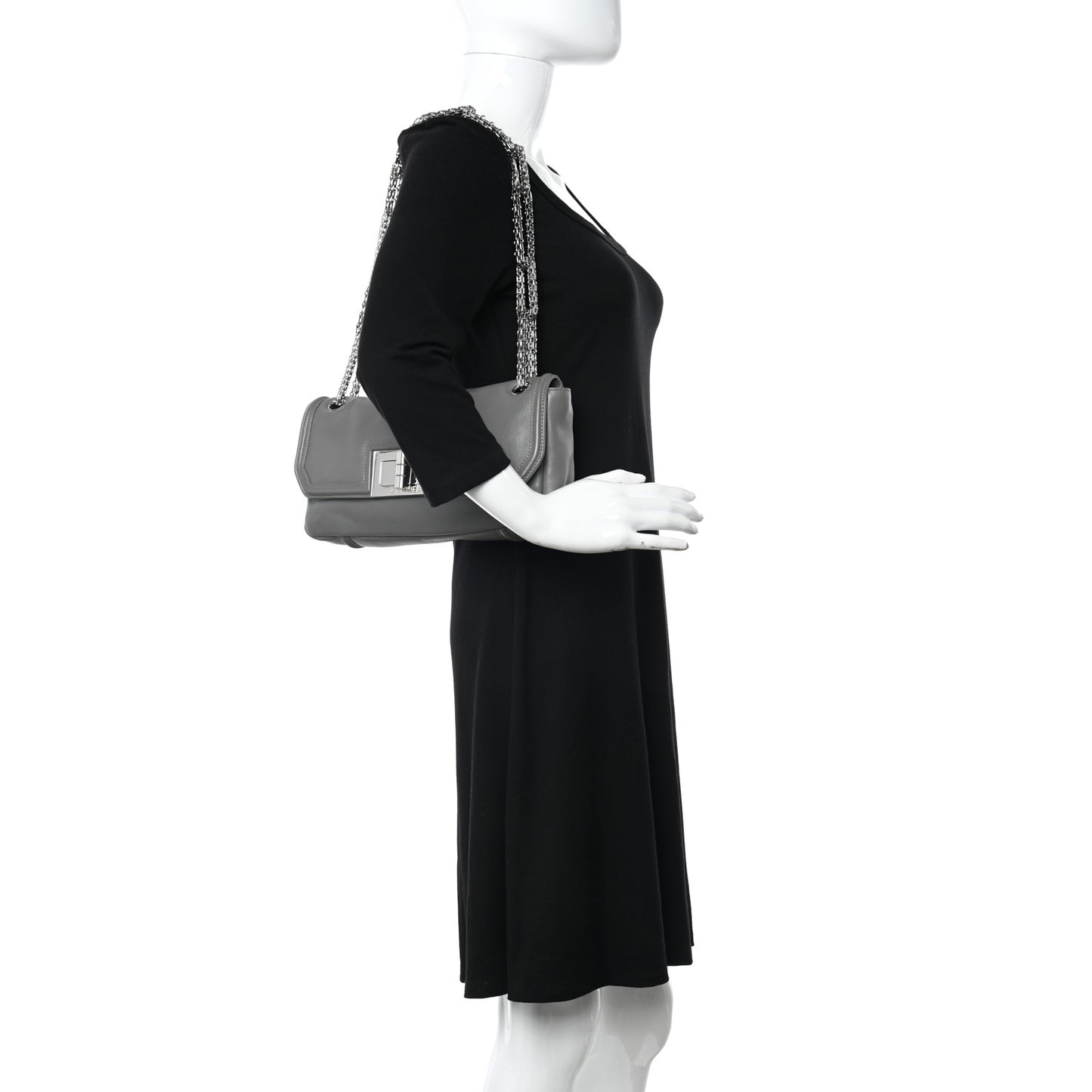 Grained Calfskin Mademoiselle Lock Bijoux Chain Flap Grey