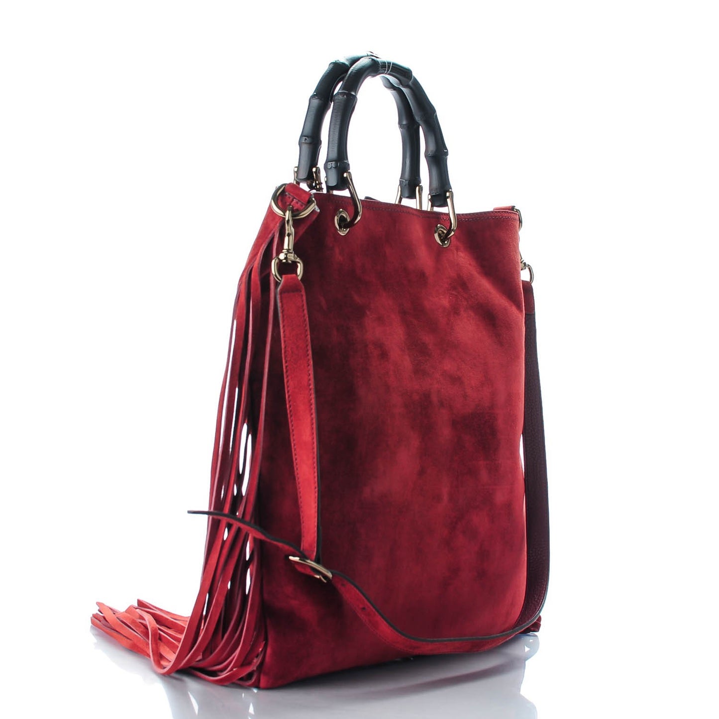 Suede Bamboo Fringe Small Shopper Tote Claret