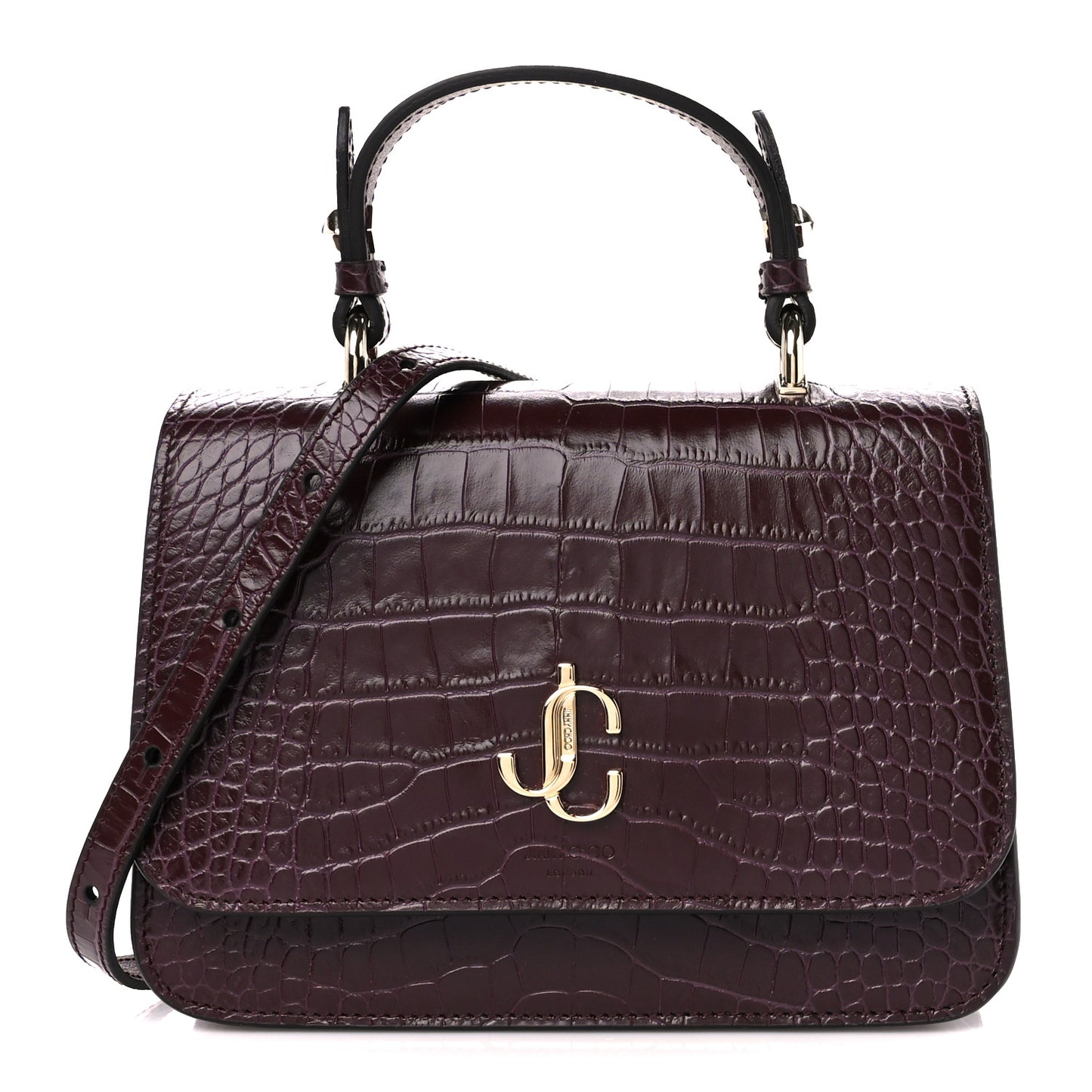 Calfskin Crocodile Embossed Medium JC Top Handle Bordeaux