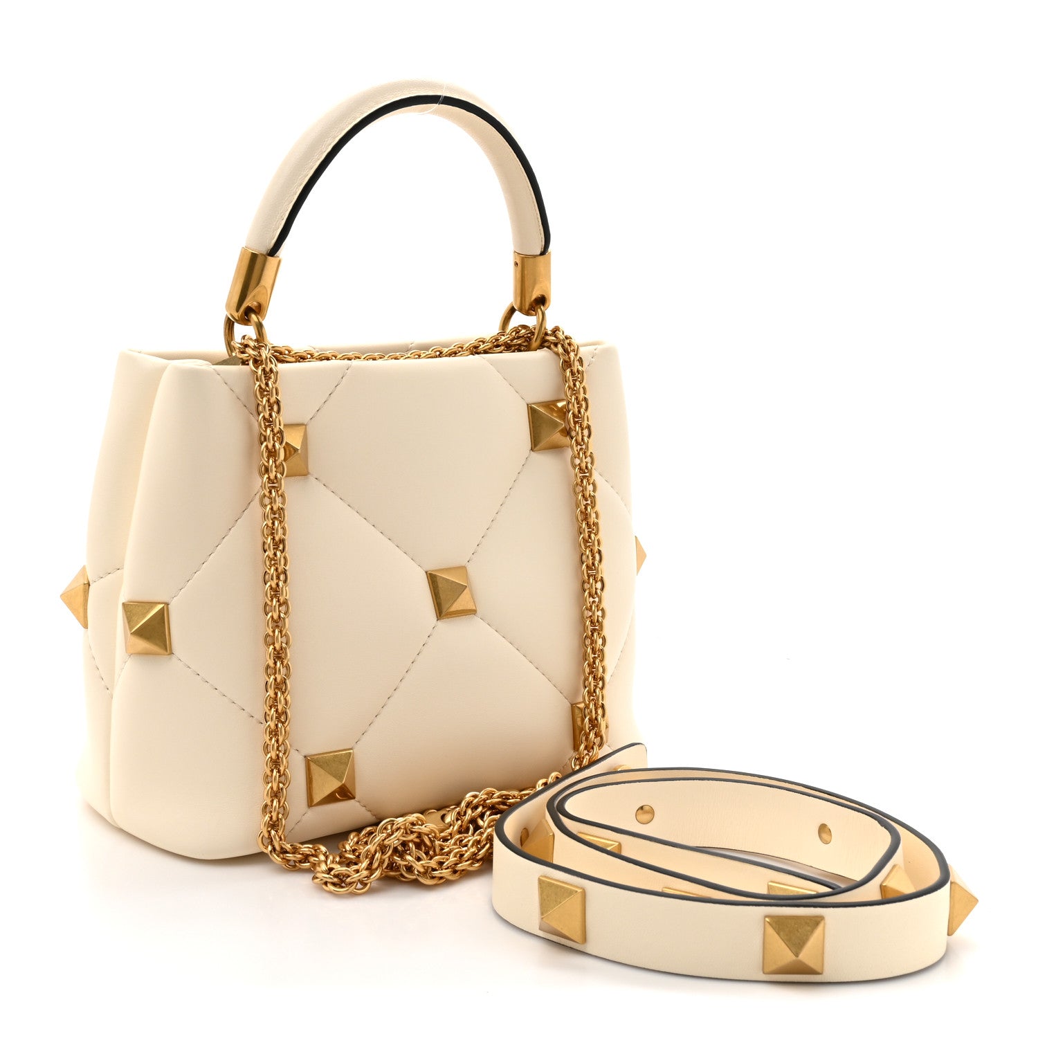Valentino Garavani Nappa Small Roman Stud The Handle Bag Ivory 3 of 10