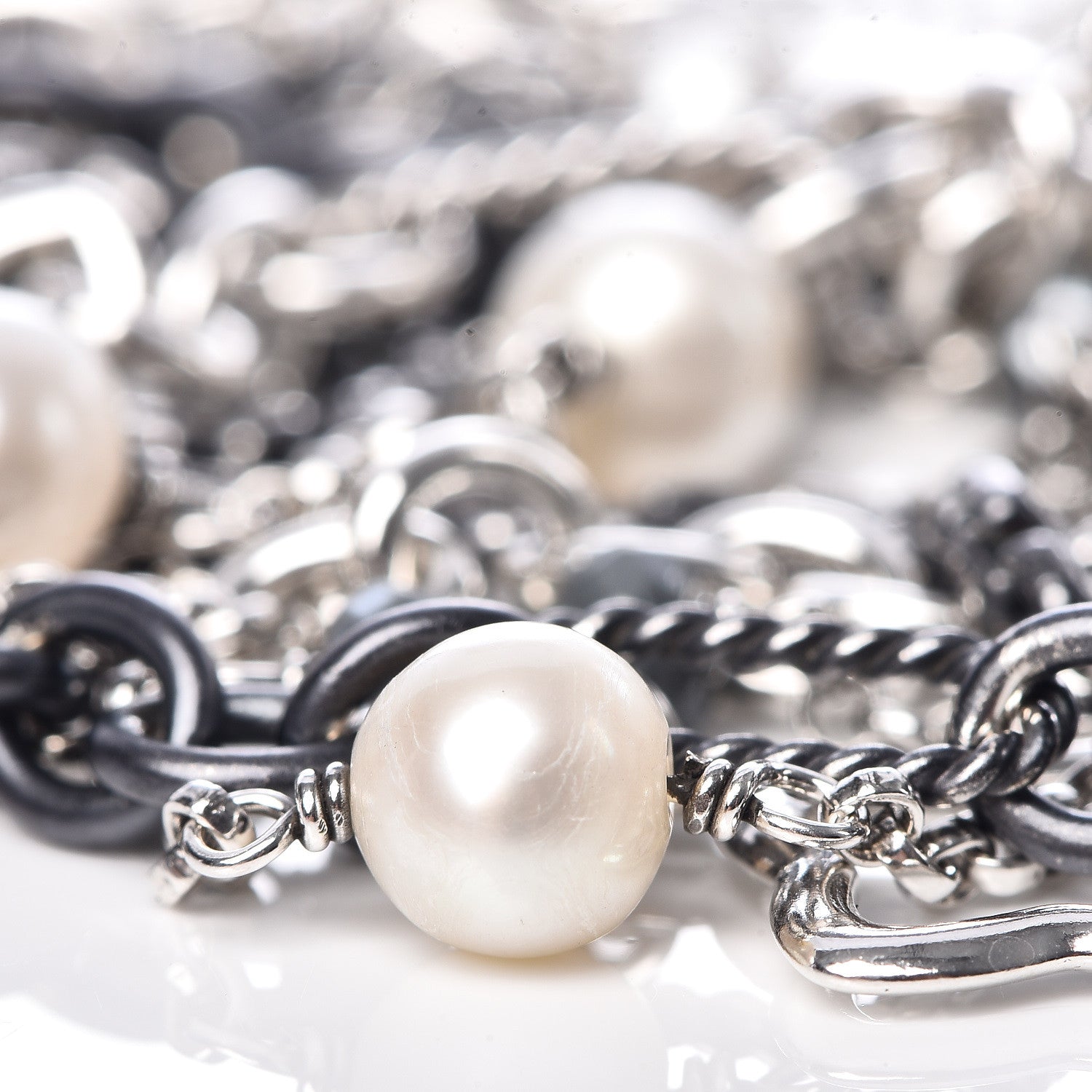 David Yurman Darkened Sterling Silver Hematite Pearl Multi-Row Bracelet 5 of 9