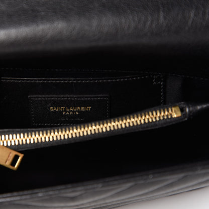 Saint Laurent Sheepskin Matelasse Chevron Monogram Medium College Bag Black 8 of 10