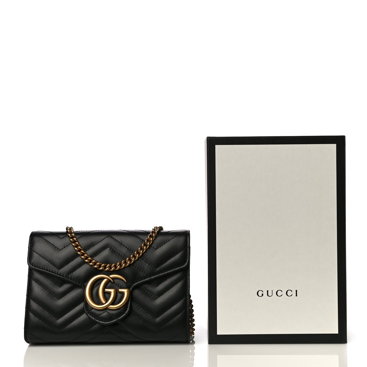 Gucci Calfskin Matelasse GG Marmont Chain Wallet Black 13 of 13