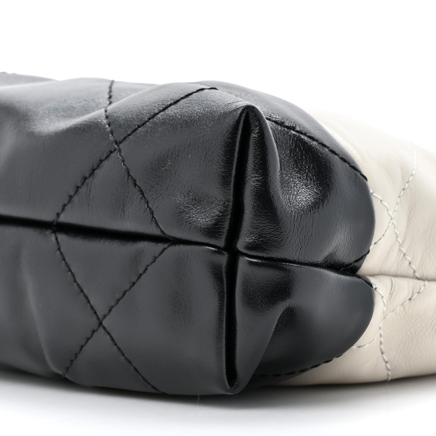 Shiny Calfskin Mini Chanel 22 Light Gray Black