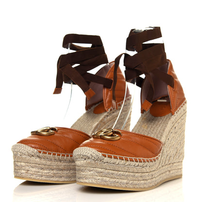 Gucci Nappa Matelasse GG Marmont Ankle Wrap Platform 35/120mm Espadrille Wedges 37 Cognac 3 of 6