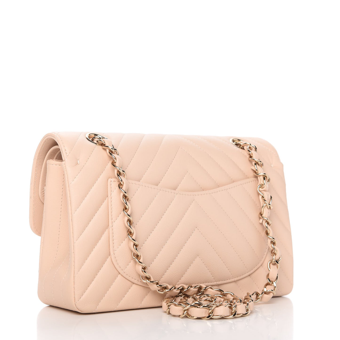 Caviar Chevron Quilted Small Double Flap Beige
