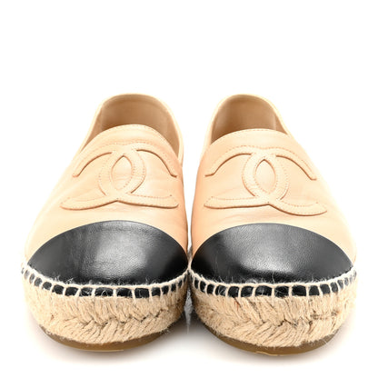 Chanel Lambskin CC Espadrilles 37 Beige Black 3 of 9