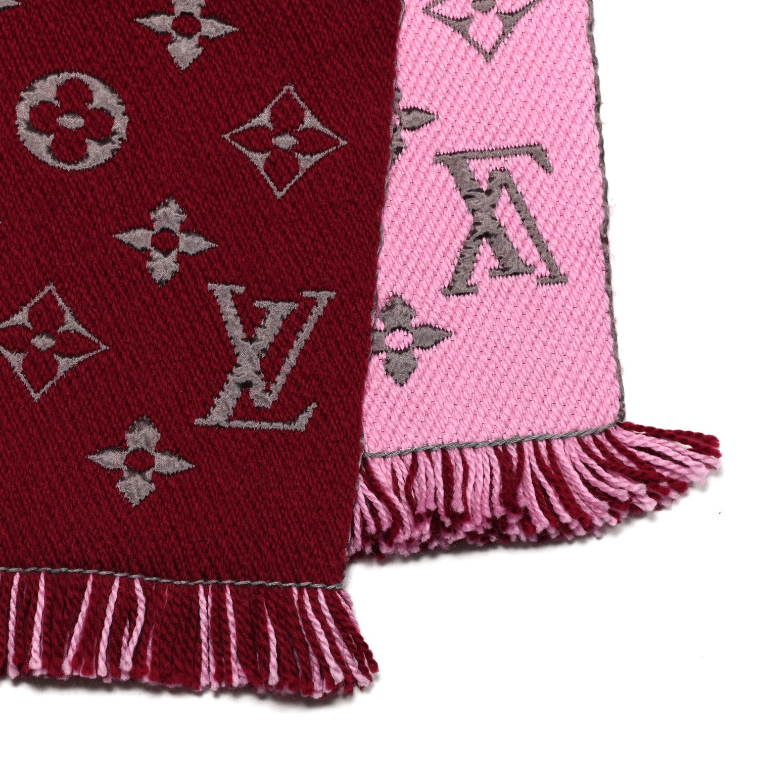 Louis Vuitton Wool Silk Logomania Duo Scarf Wine 3 of 4