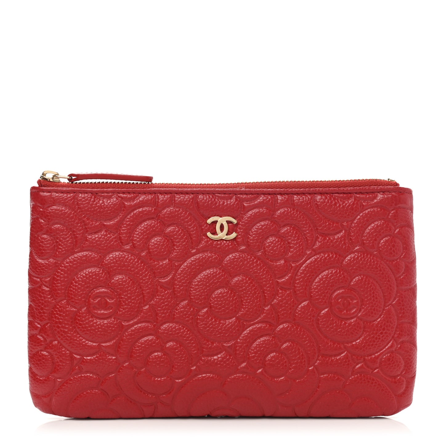 Caviar Camellia Embossed Cosmetic Pouch Red