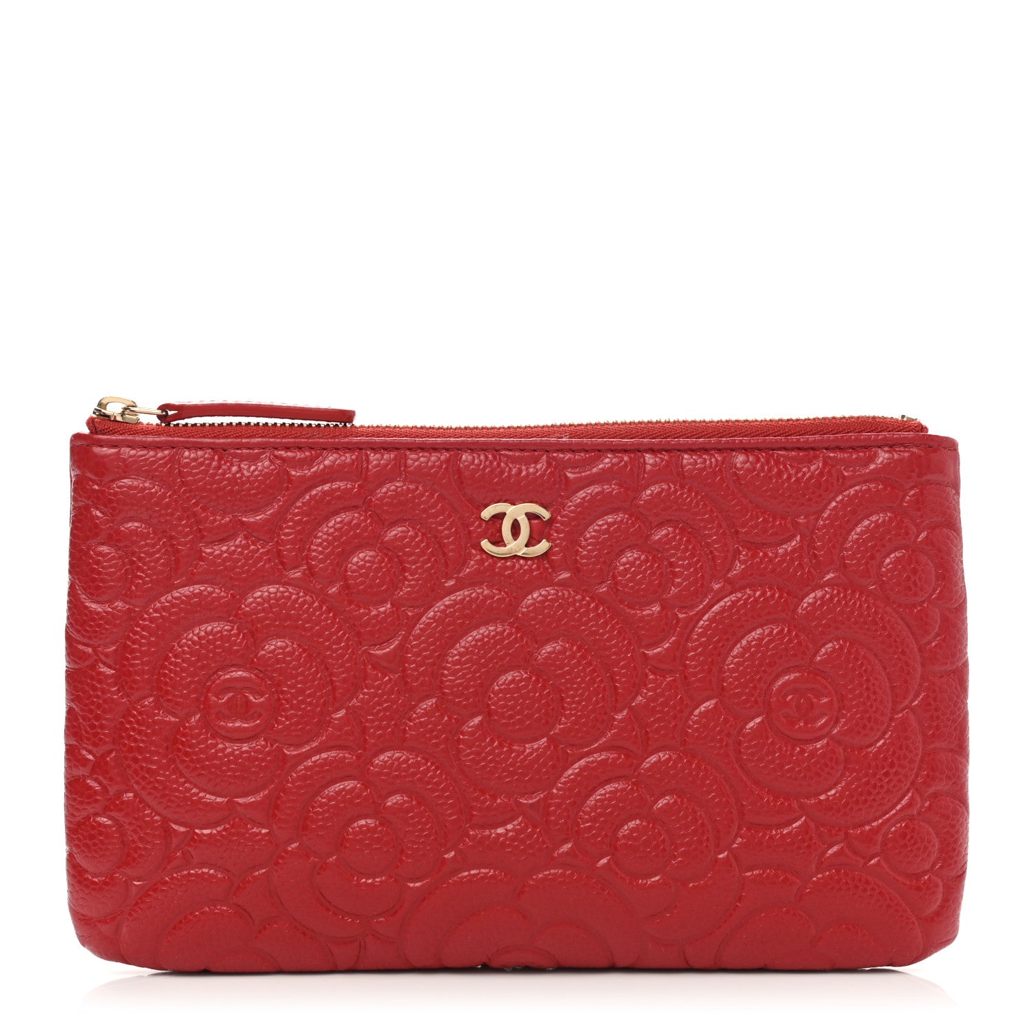 Chanel Caviar Camellia Embossed Cosmetic Pouch Red 1 of 8