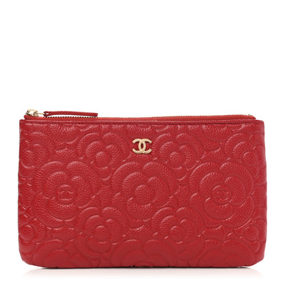 Chanel Caviar Camellia Embossed Cosmetic Pouch Red 1 of 8