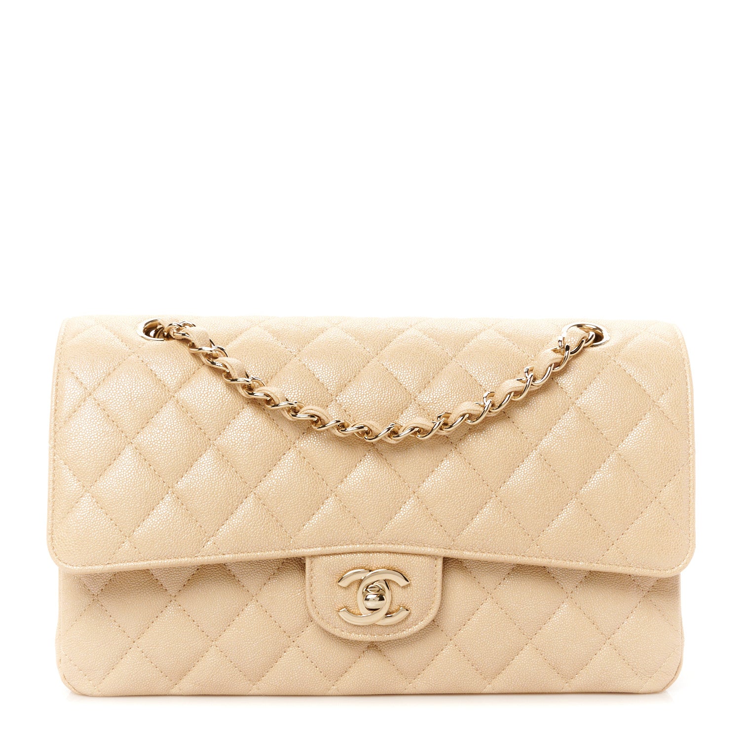 Chanel Iridescent Caviar Quilted Medium Double Flap Beige 1 of 11