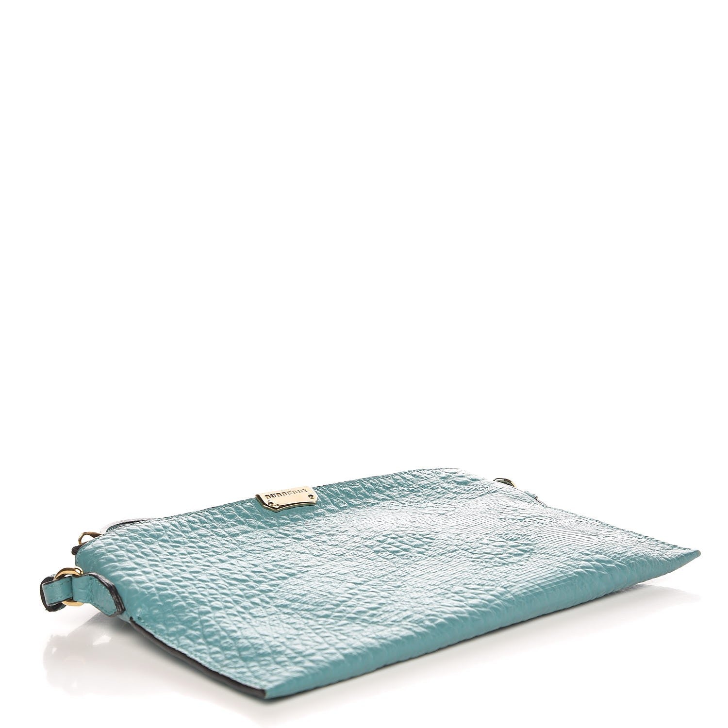 Burberry Signature Grain Calfskin Check Embossed Peyton Crossbody Clutch Bag Aqua Green 4 of 9