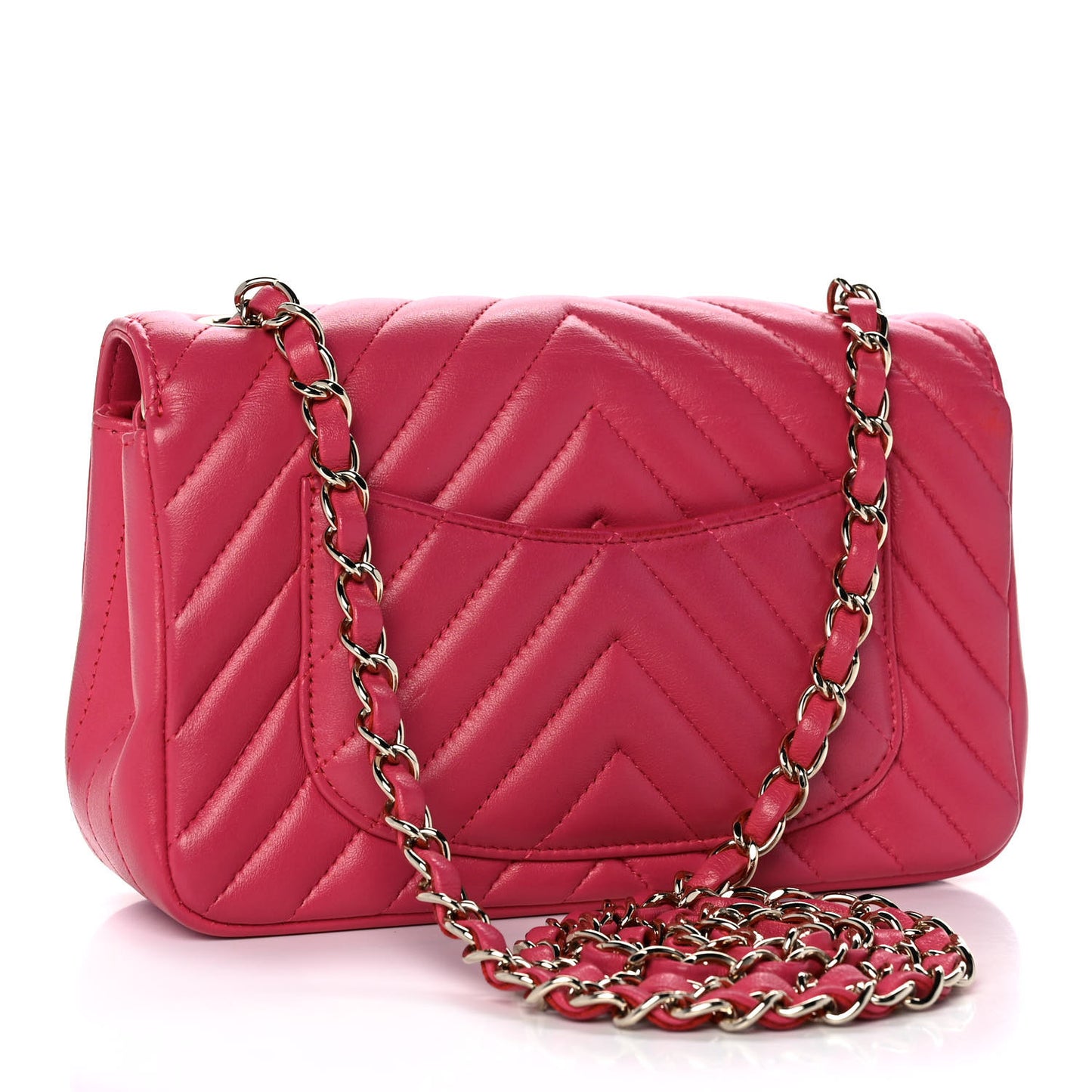 Lambskin Chevron Quilted Mini Rectangular Flap Dark Pink