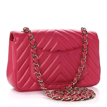 Chanel Lambskin Chevron Quilted Mini Rectangular Flap Dark Pink 3 of 15
