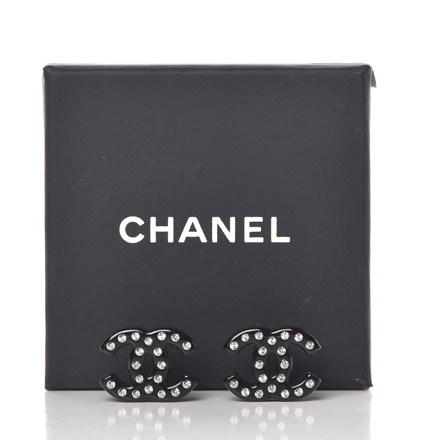 Resin Crystal CC Earrings Black
