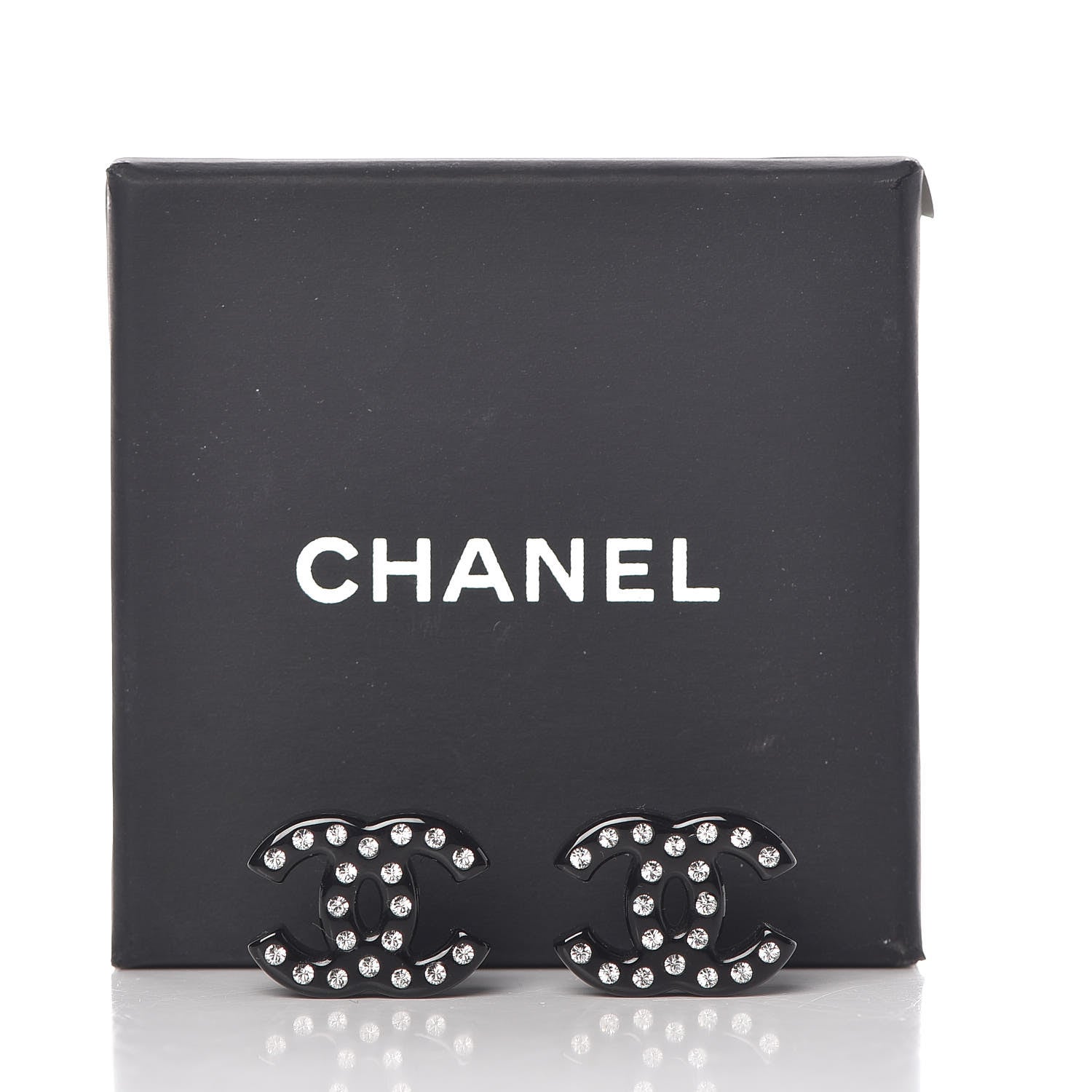 Chanel Resin Crystal CC Earrings Black 5 of 5