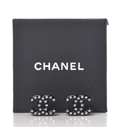 Chanel Resin Crystal CC Earrings Black 5 of 5