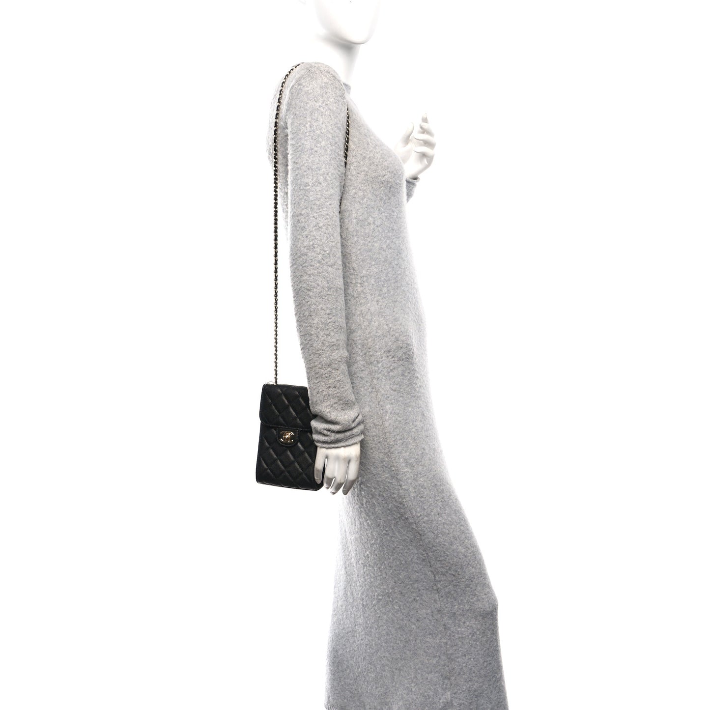 Caviar Quilted Classic Phone Holder Black