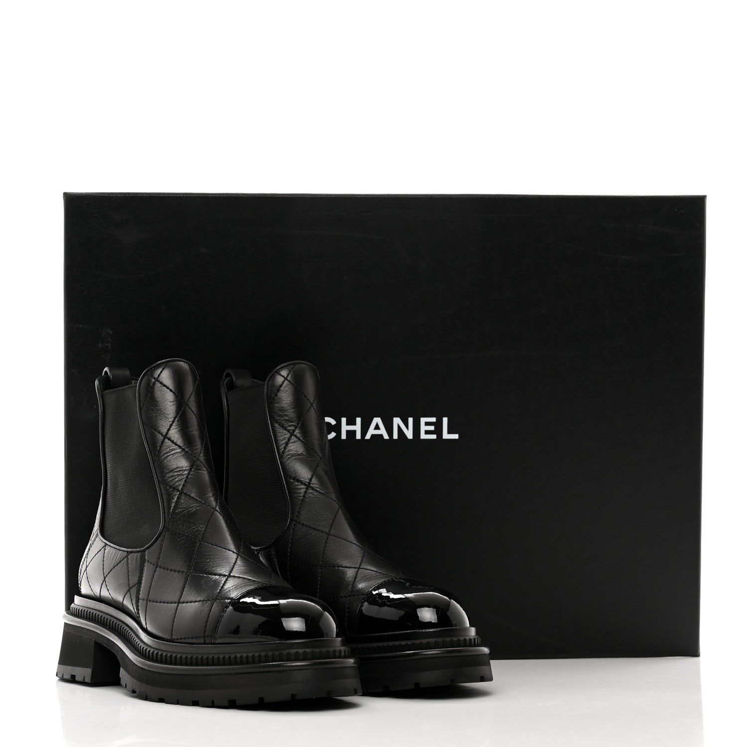 Chanel Calfskin Patent Cap Toe Quilted Short Boots 36.5 Black 9 of 9