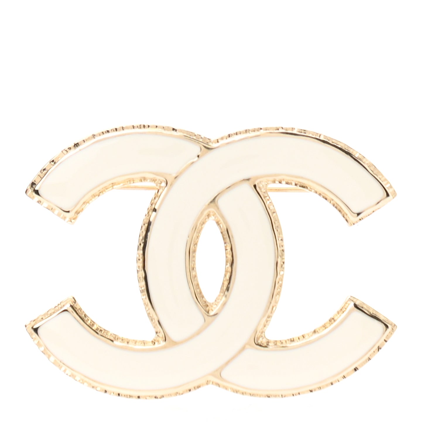 Metal Enamel CC Brooch White Light Gold