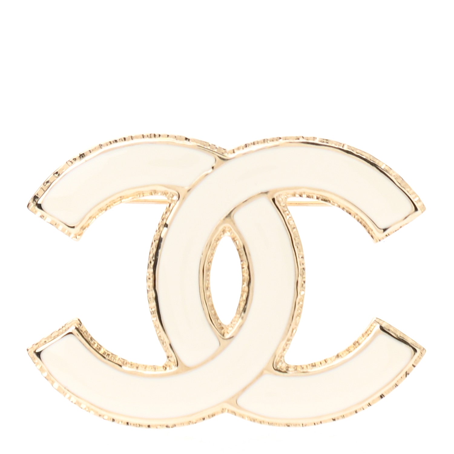 Chanel Metal Enamel CC Brooch White Light Gold 1 of 5