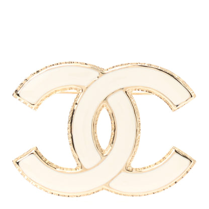 Chanel Metal Enamel CC Brooch White Light Gold 1 of 5