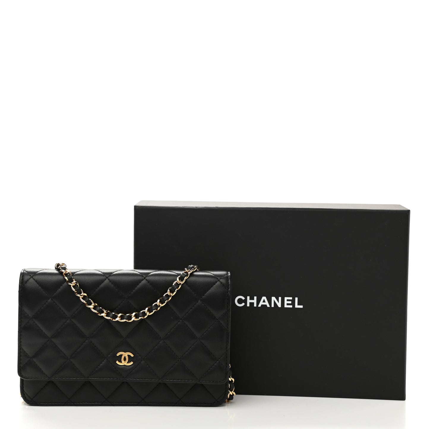 Lambskin Quilted Wallet On Chain WOC Black