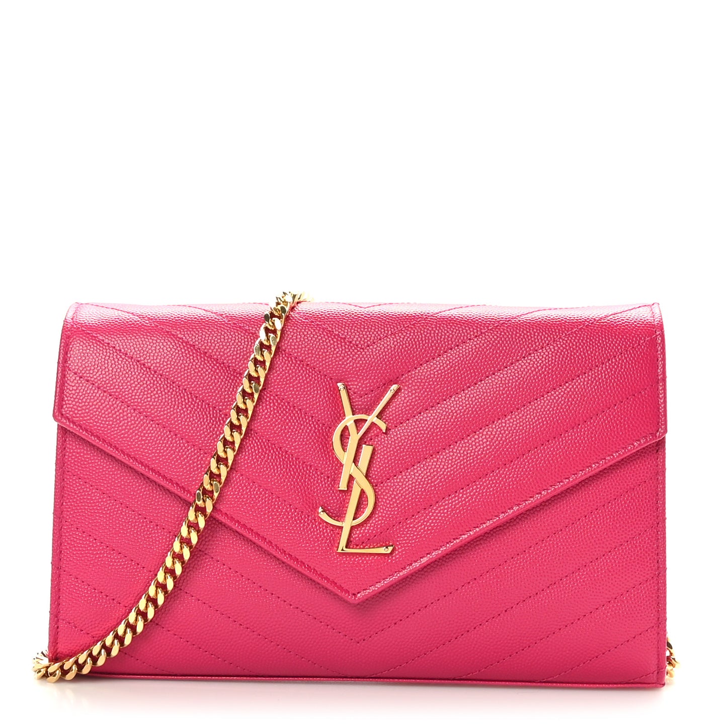 Grain De Poudre Matelasse Chevron Monogram Chain Wallet Hot Pink