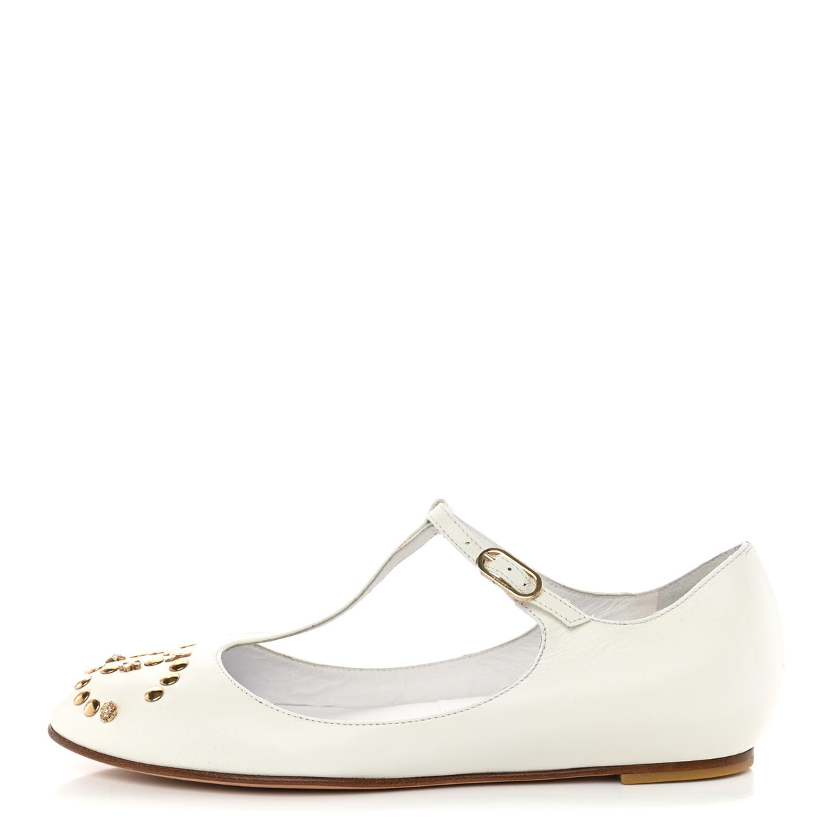 Chanel Lambskin CC Studded Flats White 1 of 13