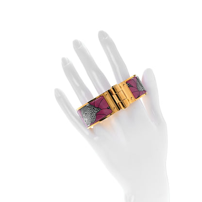 Hermes Enamel Printed Charniere Baobab Cat Wide Hinged Bracelet L Faux Gris 2 of 7