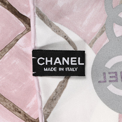 Chanel Silk CC Logo Camellia Scarf White Pink 3 of 7