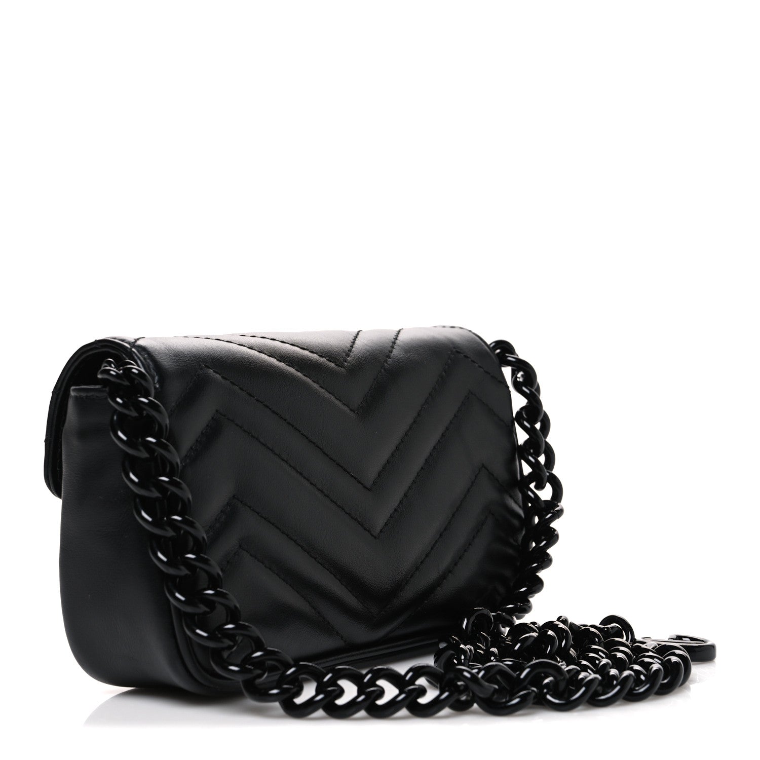 Gucci Calfskin Matelasse Monochrome GG Marmont Chain Belt Bag Black 3 of 10