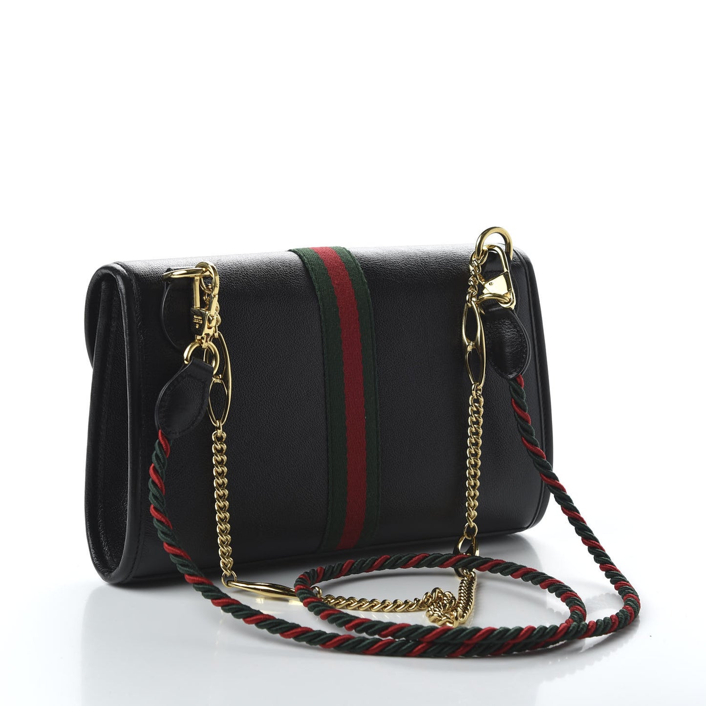 Textured Calfskin Web Small Rajah Slim Flap Shoulder Bag Black
