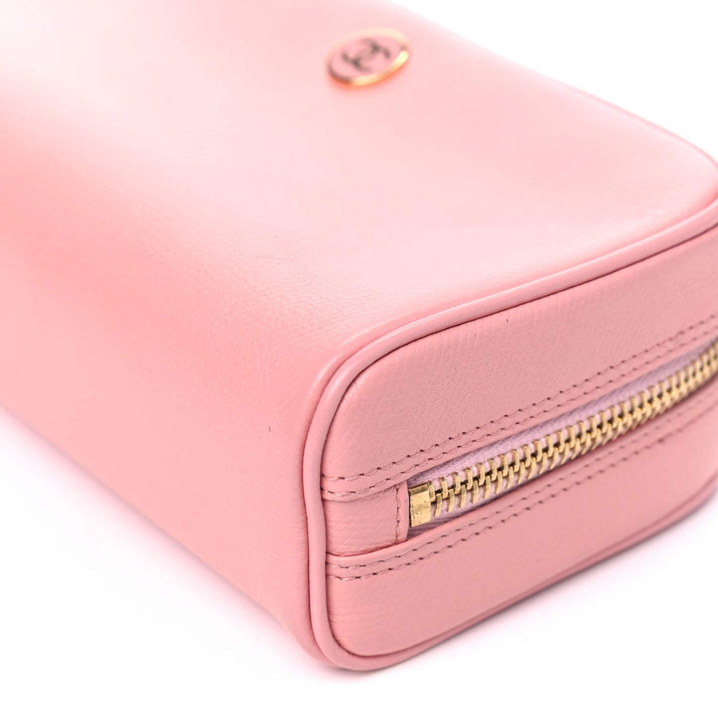 Grained Calfskin CC Button Medium Pouch Cosmetic Case Pink