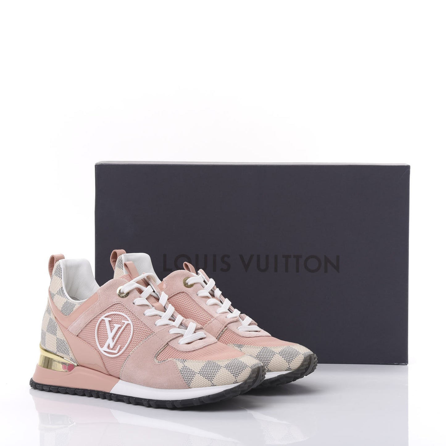 Suede Damier Azur Run Away Sneakers 37 Pink