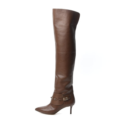 Valentino Garavani Calfskin Rockstud Over The Knee Boots 37 Brown 1 of 11