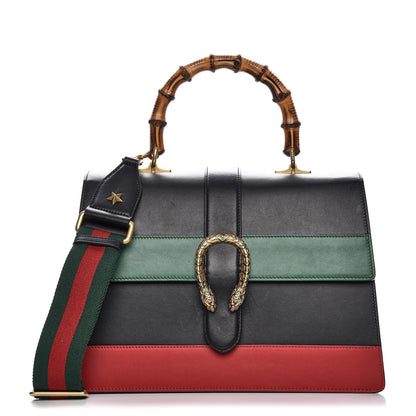 Gucci Calfskin Bamboo Web Large Dionysus Top Handle Bag Black Bright Evergreen Hibiscus Red 1 of 12