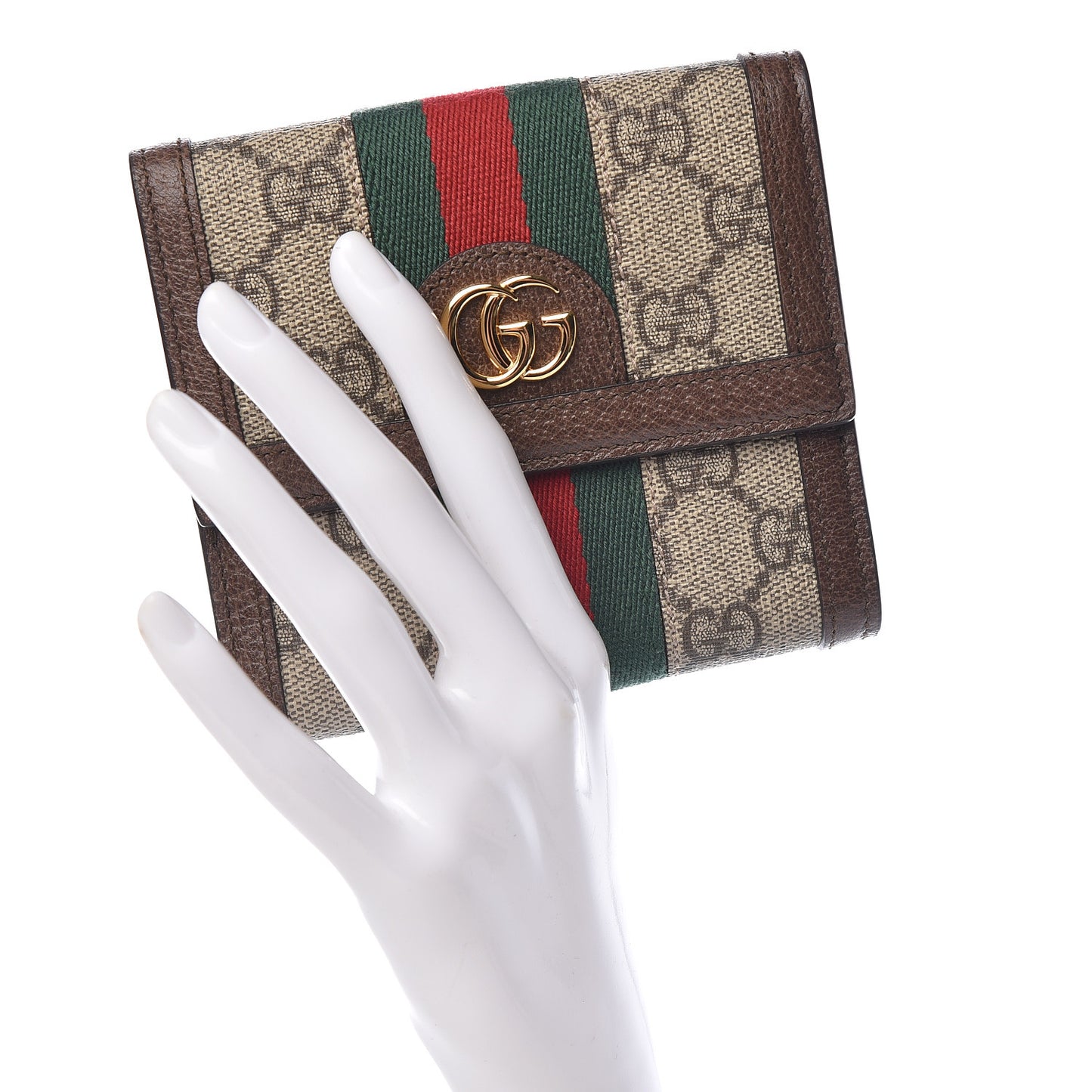 GG Supreme Monogram Web Ophidia French Flap Wallet Beige New Acero