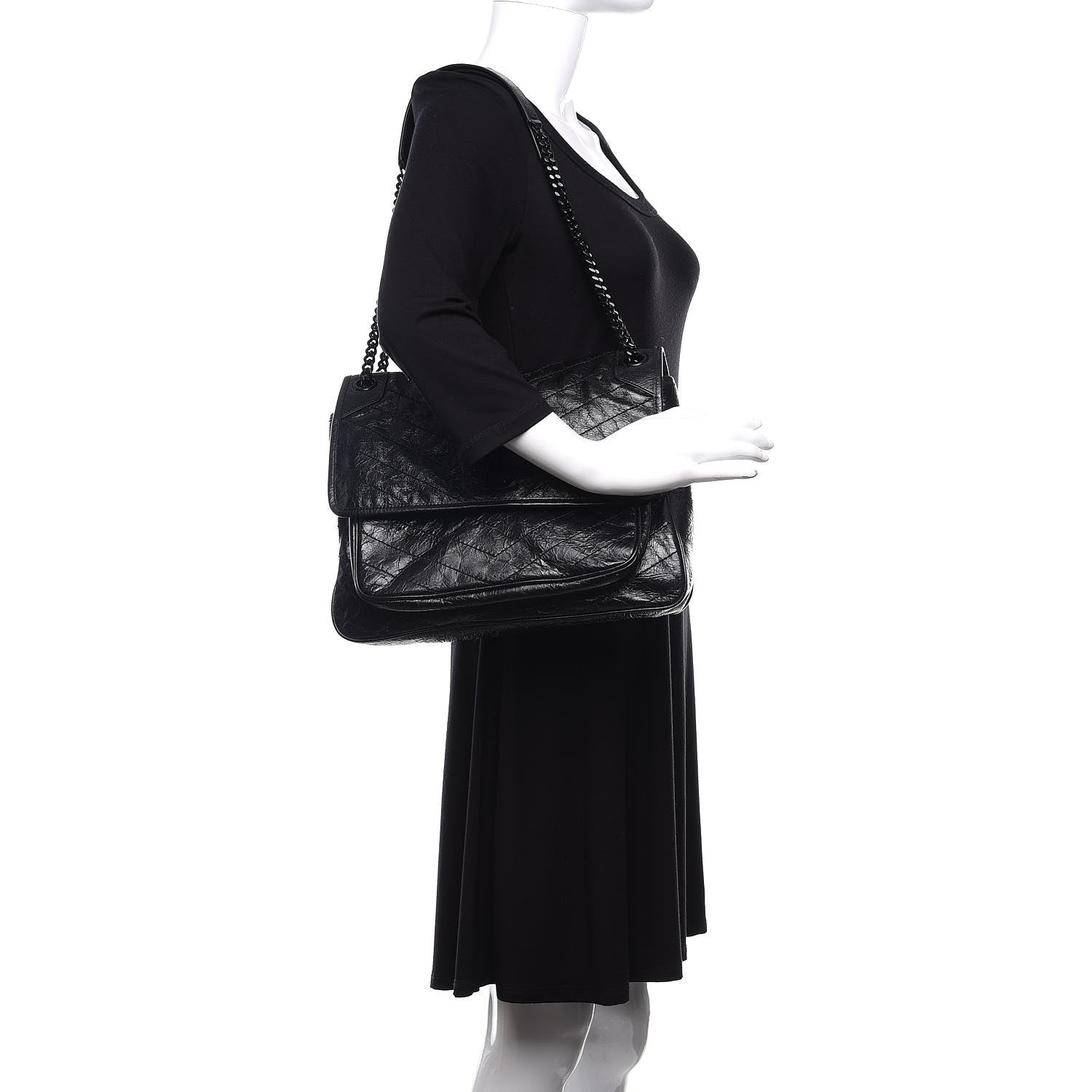 Saint Laurent Crinkled Calfskin Matelasse Monogram Large Niki Chain Satchel Black 2 of 9