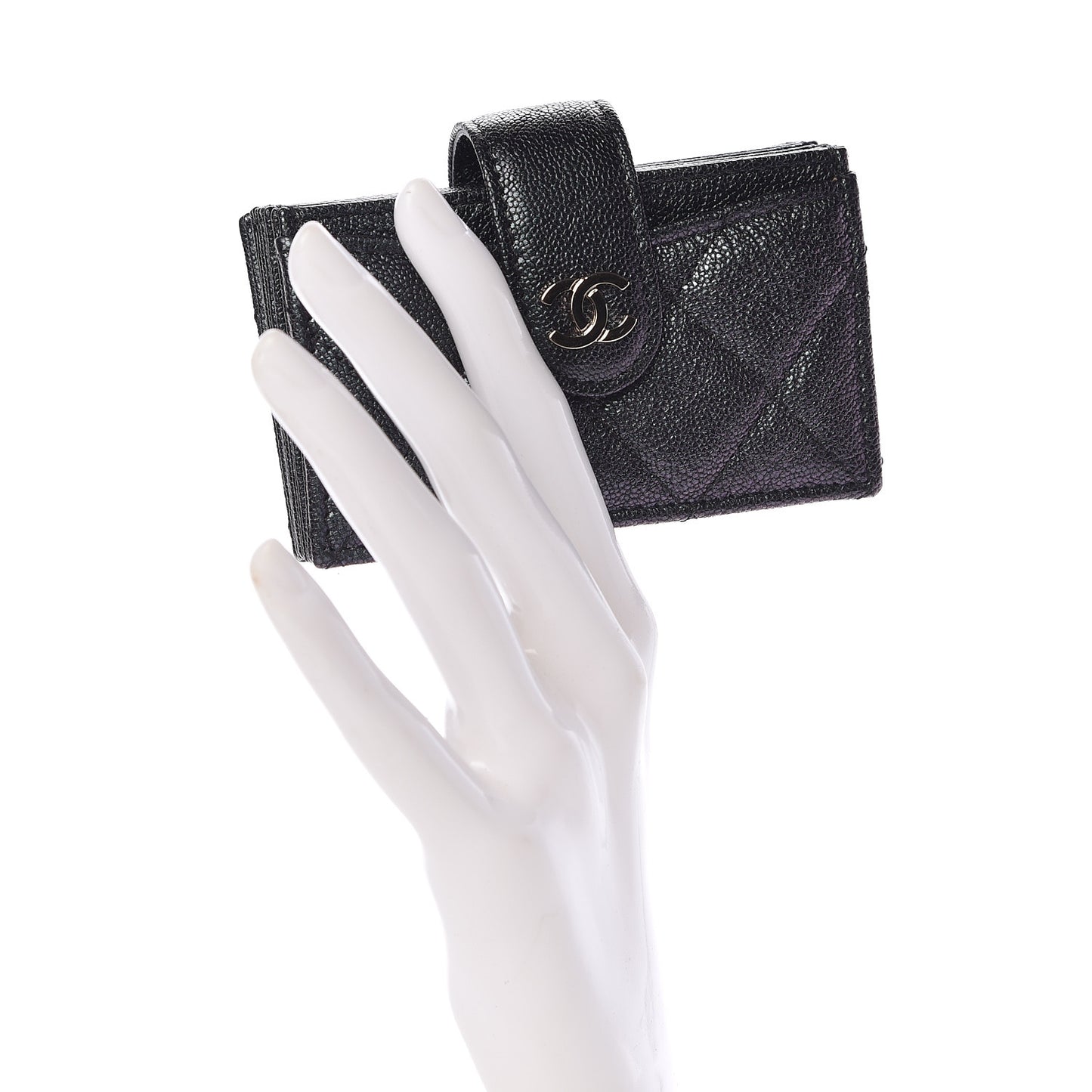 Iridescent Caviar Quilted Gusseted Card Holder Black