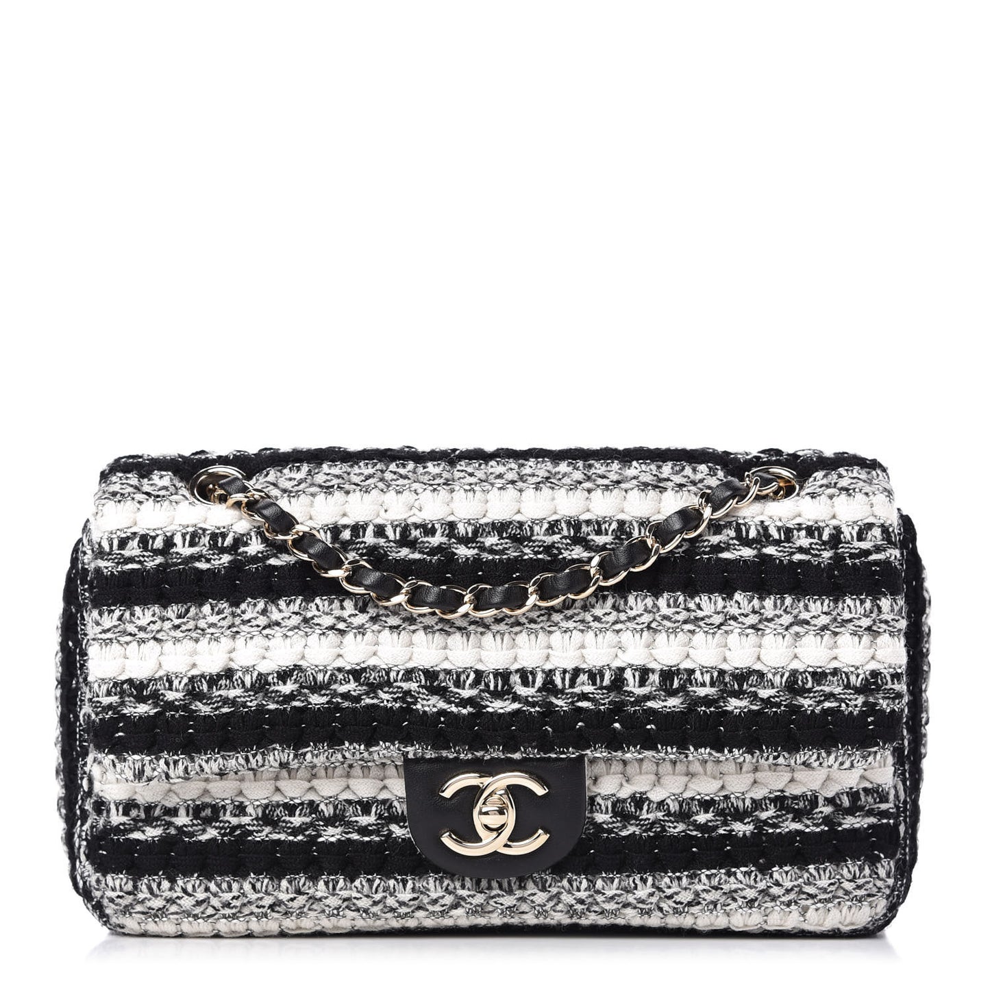 Tweed Braid Medium Single Flap Black White