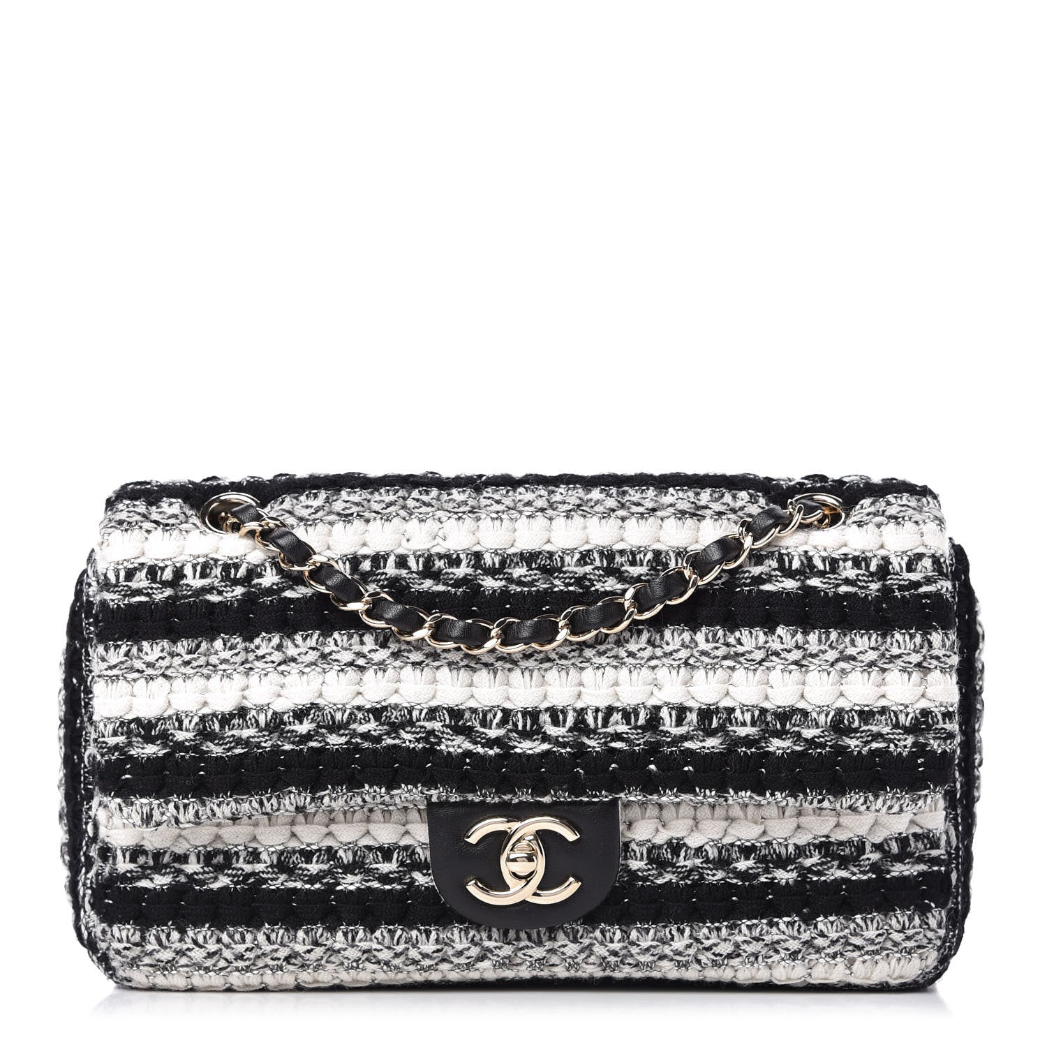 Chanel Tweed Braid Medium Single Flap Black White 1 of 10