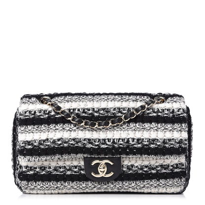 Chanel Tweed Braid Medium Single Flap Black White 1 of 10