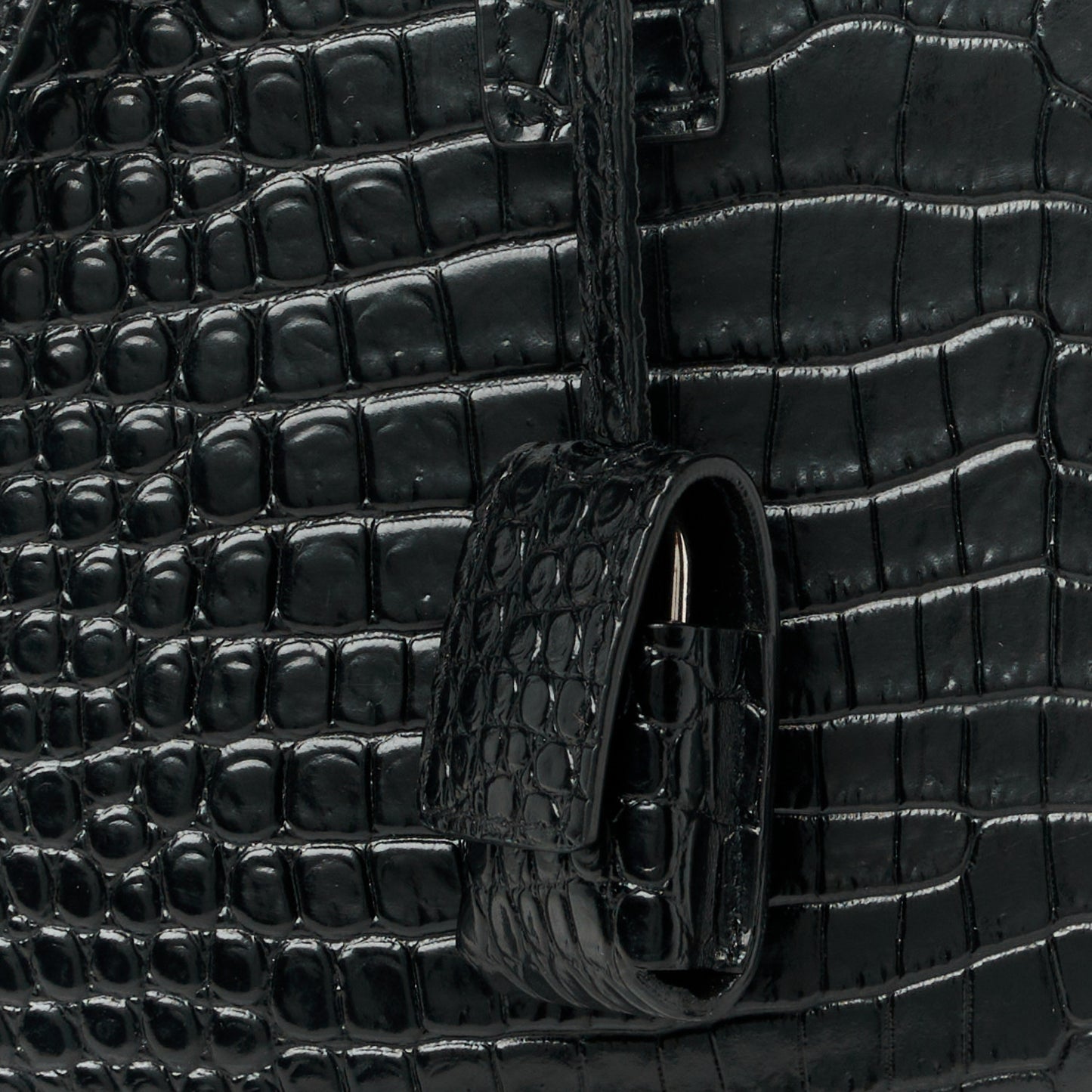 Calfskin Crocodile Embossed Nano Sac De Jour Black