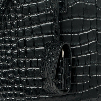 Saint Laurent Calfskin Crocodile Embossed Nano Sac De Jour Black 9 of 11
